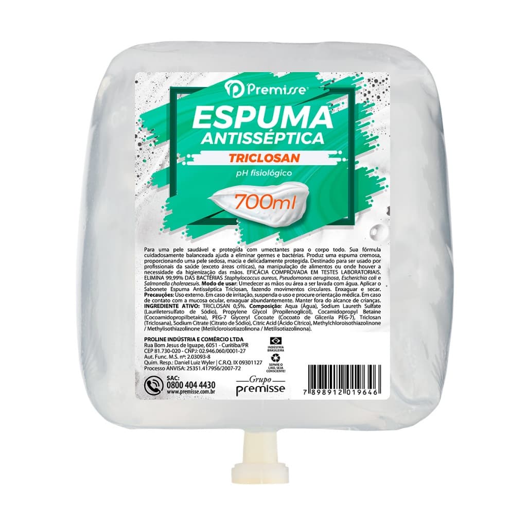 Sabonete Espuma Antisseptico Triclosan Refil 700ml Premisse