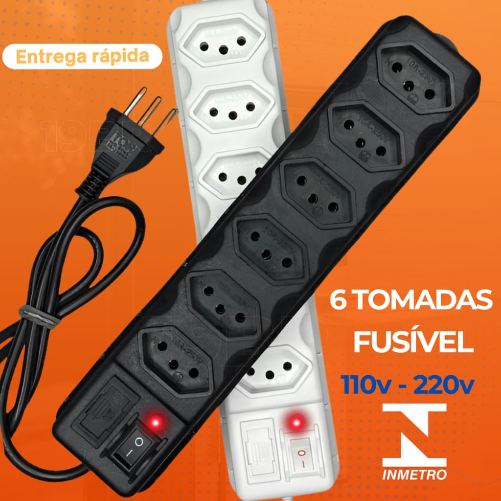 FILTRO DE LINHA RÉGUA DE TOMADAS 6 ou 3 tomadas tripolar 10 Amperes com fusível