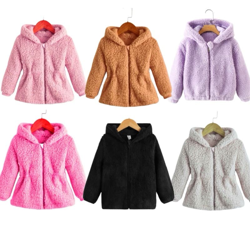 Jaqueta Infantil Teddy com Capuz Feminina – Blusa de Frio Menina com Touca e Pelinho Quentinha