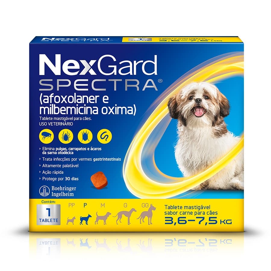 Antipulgas, Carrapatos e Vermífugo NexGard Spectra para Cães de 3,6 a 7,5 Kg Com 1 Tablete