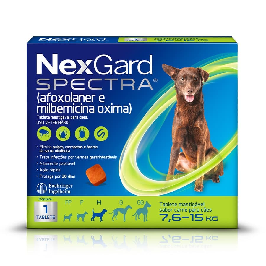 Antipulgas, Carrapatos e Vermifugo NexGard Spectra para Cães de 7,6 a 15 Kg Com 1 Tablete