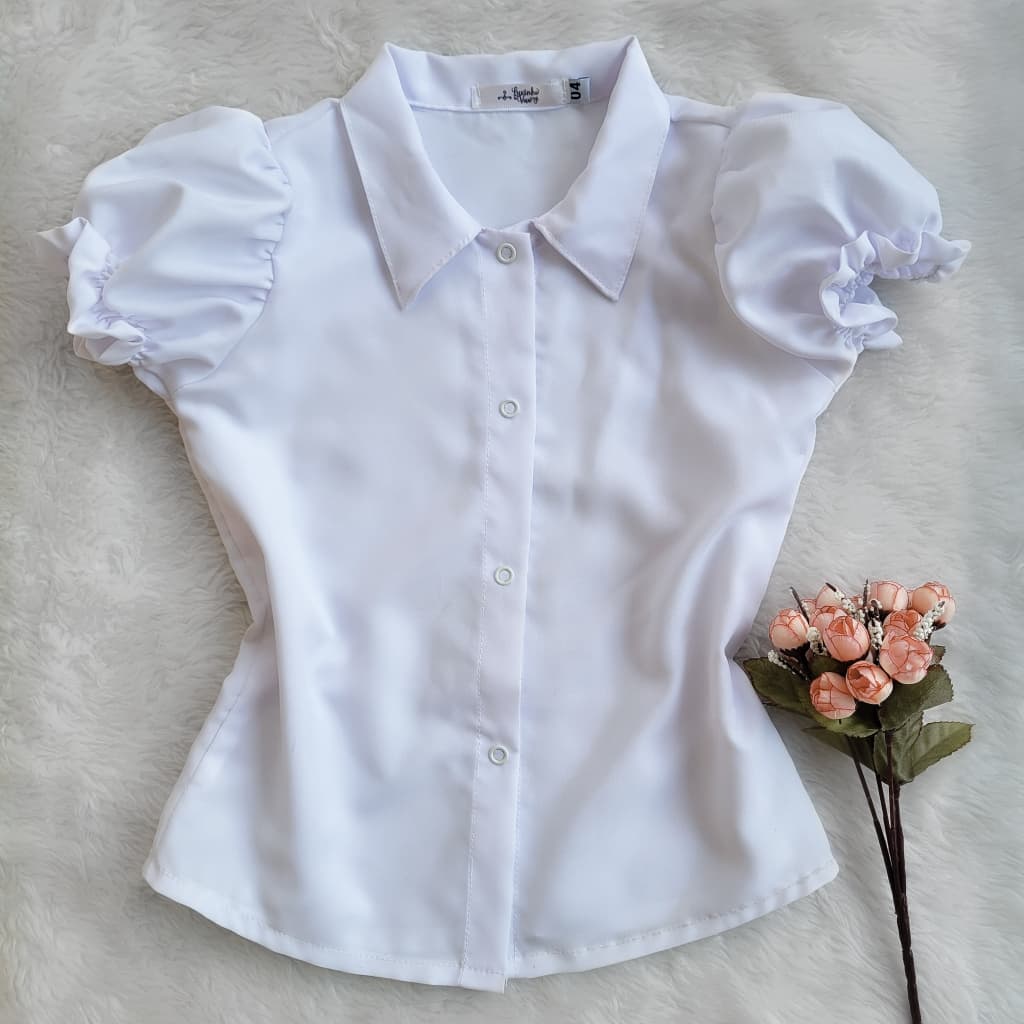 camisa blusa infantil estilo colegial social princesa bufante