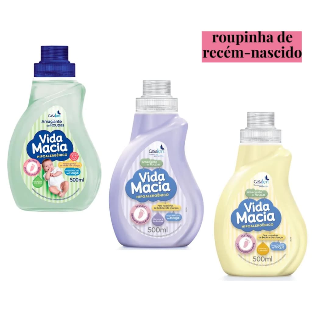 Kit 3 Amaciante para roupa de Bebê Vida Macia 500 ML