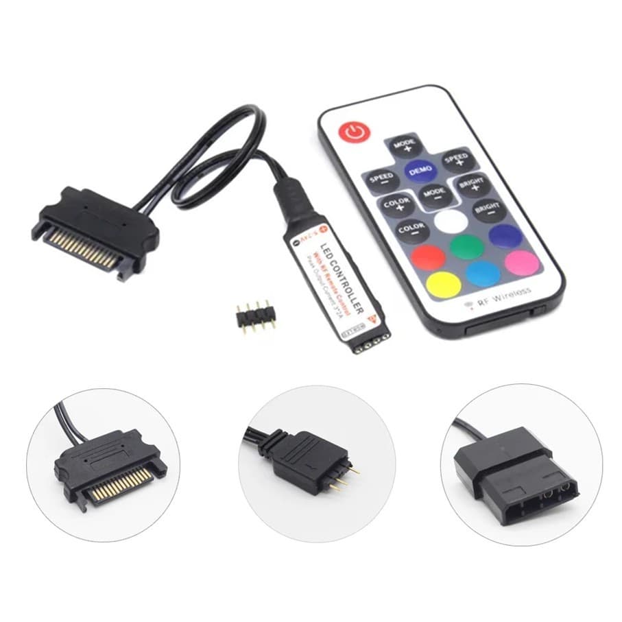 Controladora RGB 12v 4 Pinos + Controle Cooler Fan Led Endereçável Conexão Sata e Molex PC RGB Dissipador
