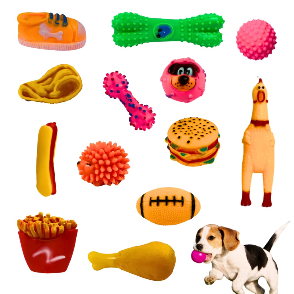 Kit 5 Brinquedos Mordedor para Pet Cachorro Cão Galinha Bolinha Sonora