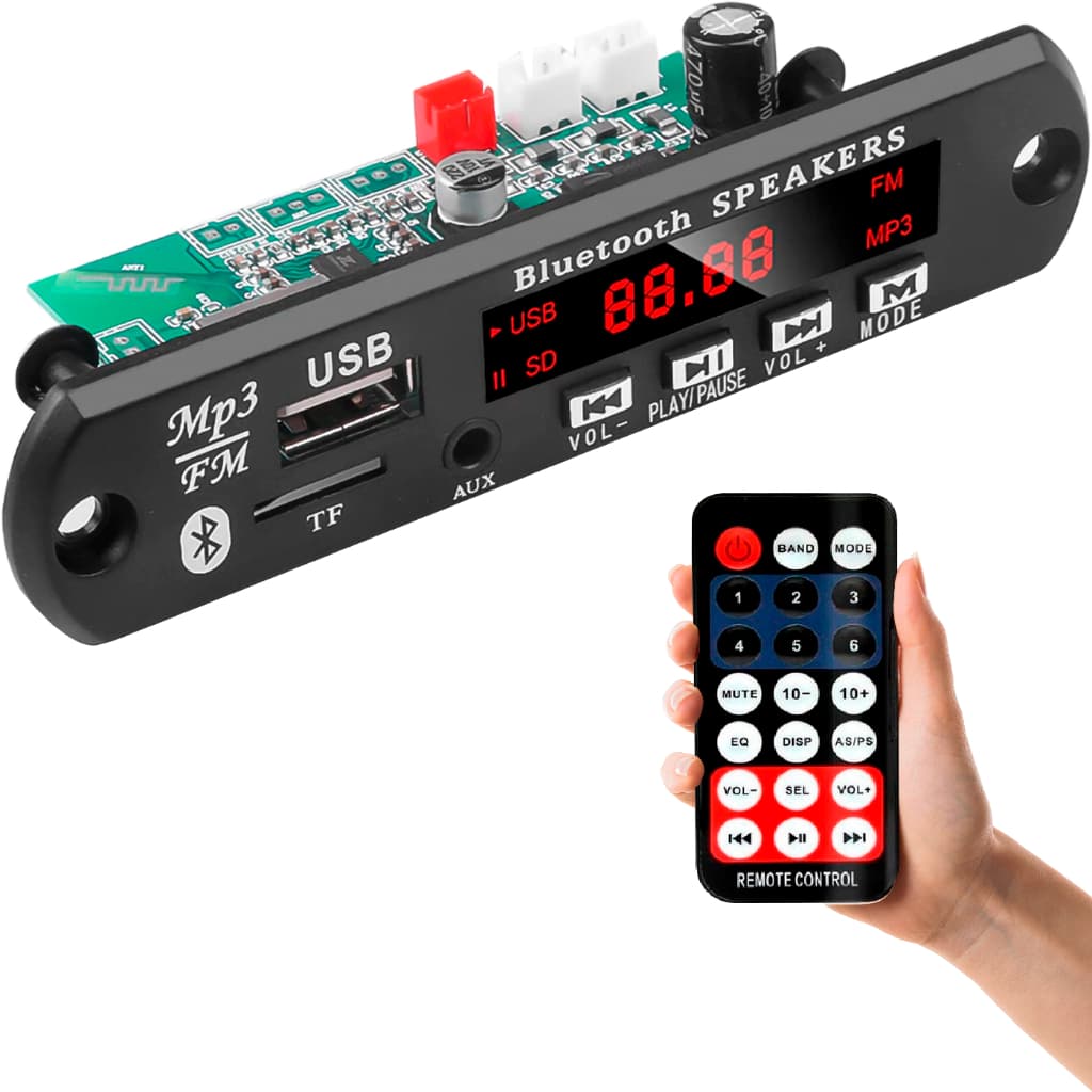 Placa Decodificadora First Option FM Bluetooth 5.0 MP3 WMA 9 V 12 USB TF AUX Rádio