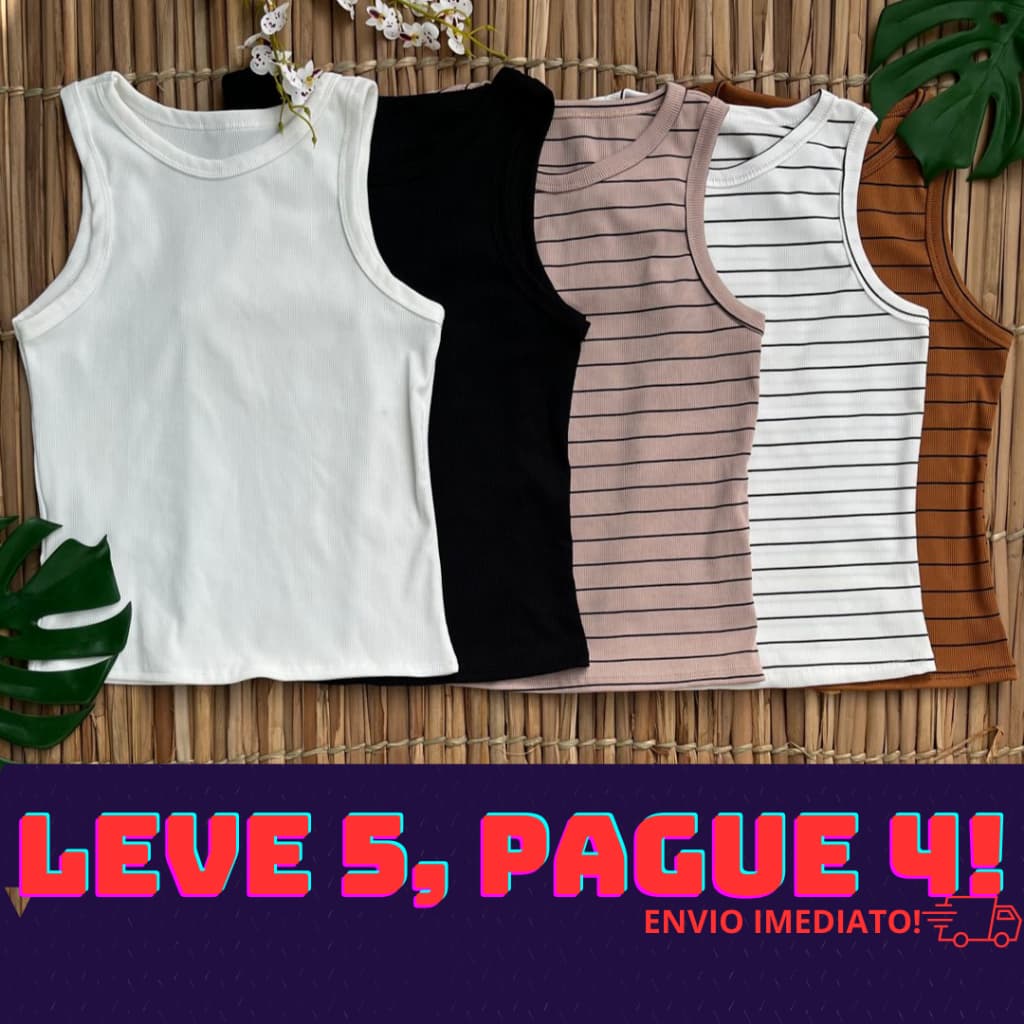 Kit 5 Regata Feminina Canelada Camiseta Básica Blusa Casual Tendência
