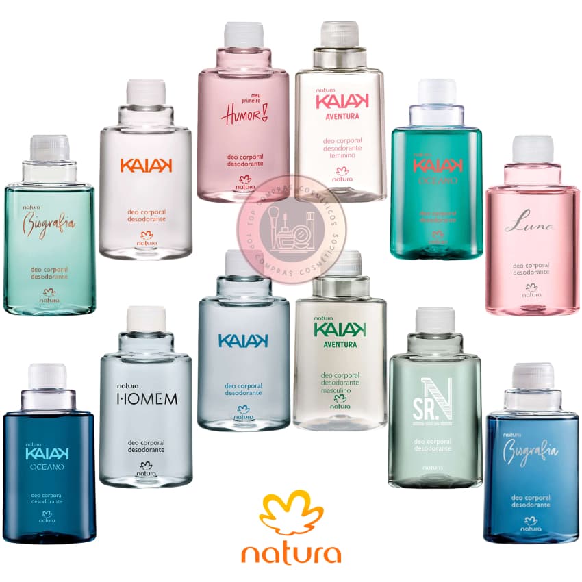 Refil Desodorante Deo Corporal Natura 100ml: Biografia, Luna, Homem, Kaiak, Kriska, Sr. N, Essencial, Ilia, Humor e mais