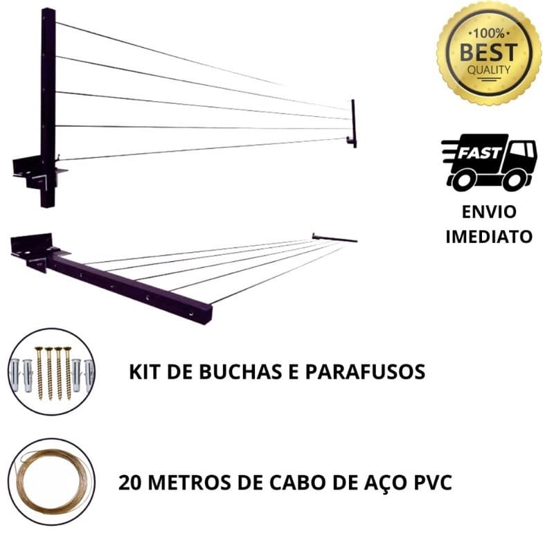 Varal de Roupa Parede Retratil té 60Kg Resistente e Praticidade + KIT INSTALAÇÃO