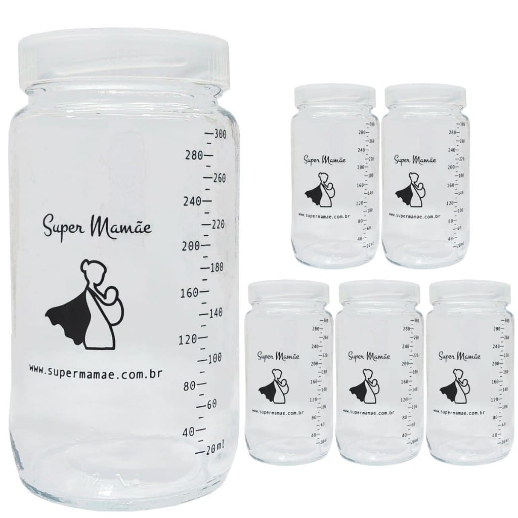 Potes Vidro para Armazenar Leite Materno Graduados 300ml Kit com 6 Unidades