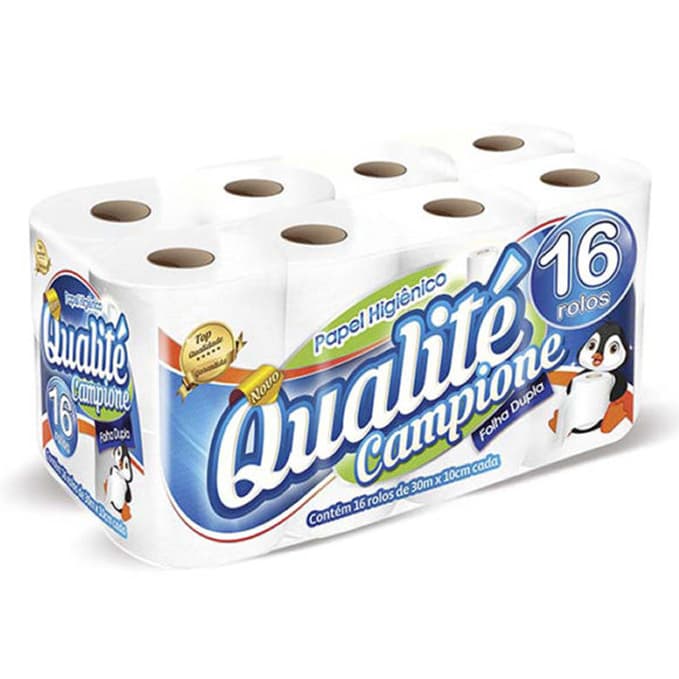 Papel Higiênico 16 Rolos Folha Dupla 30 Metros QUALITÉ CAMPIONE