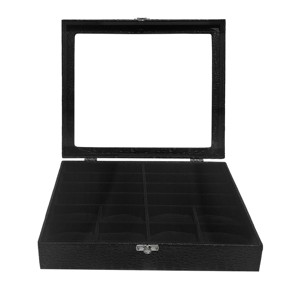 Caixa Maleta Estojo 8 Óculos E 8 Relógios Com Tampa de Vidro Interno Preto Aveludado