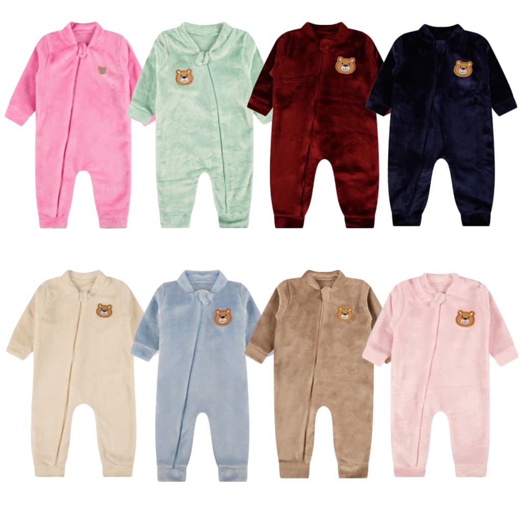 Kit 2 Macacões Infantil Peluciado em Fleece com Ziper Manga Longa