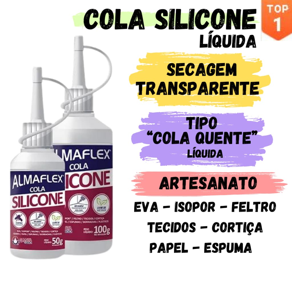 Cola Silicone Líquida para Artesanato EVA, Isopor, Tecido, Fotografia, Plástico Papelão
