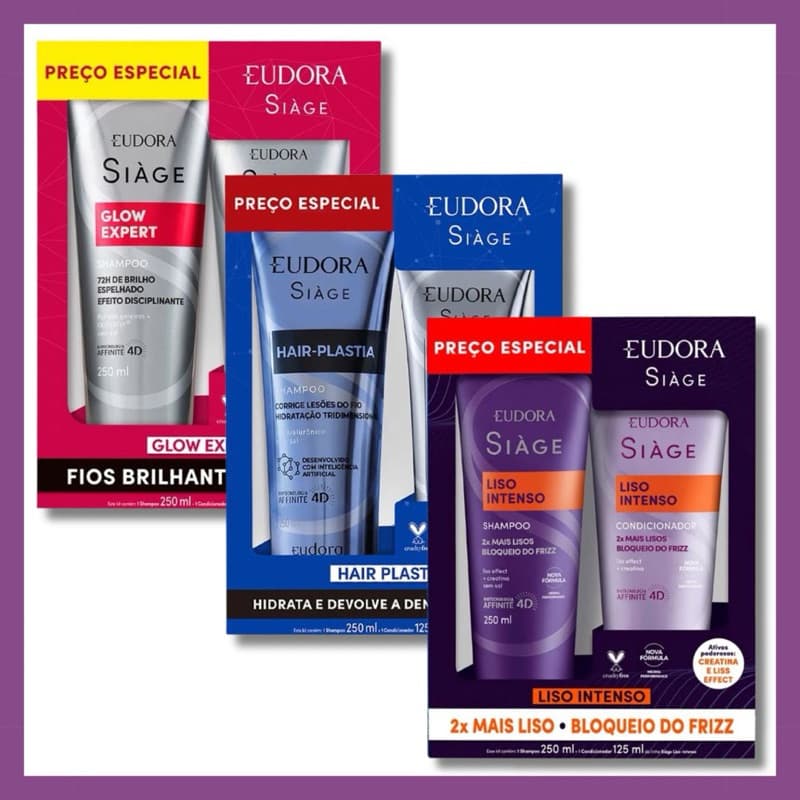 Kit Promocional Siage Shampoo + Condicionador Hair Plastia, Liso Intenso, Glow Expert, Nutri Rose ou Cica Therapy