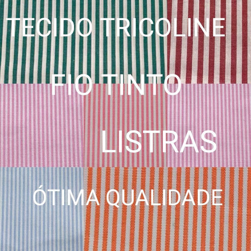 TECIDO TRICOLINE FIO TINTO LISTRADAS - 100% ALGODÃO - 1m x 1,50m