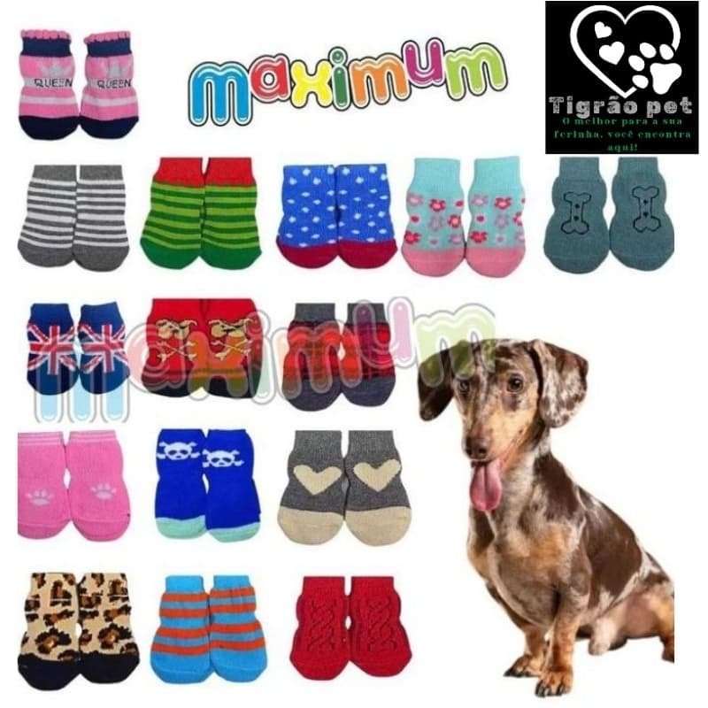 4 Meias para pets várias estampas 4 Meias antiderrapantes