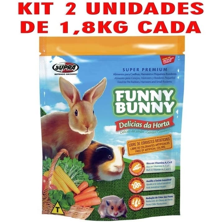 2 Funny Bunny 1,8KG Cada Ração para Roedores Delicias da Horta - SUPRA ALIMENTOS
