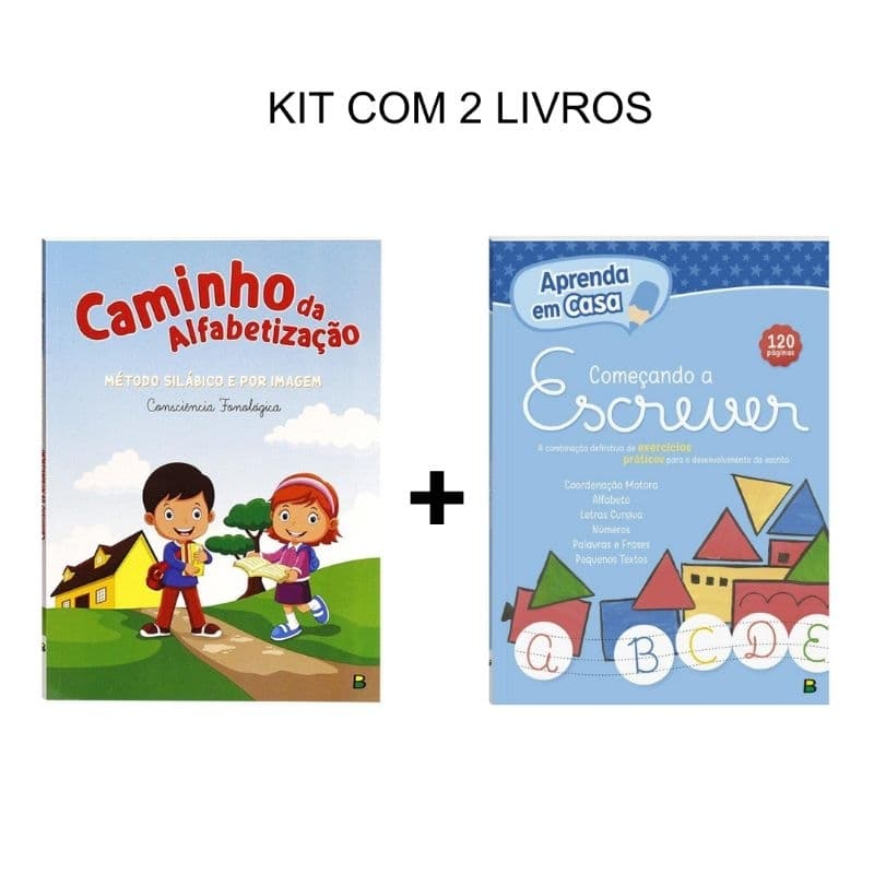 Kit com 2 livros de Atividades Caminho da alfabetização + (azul) Começando a escrever com le cursiva