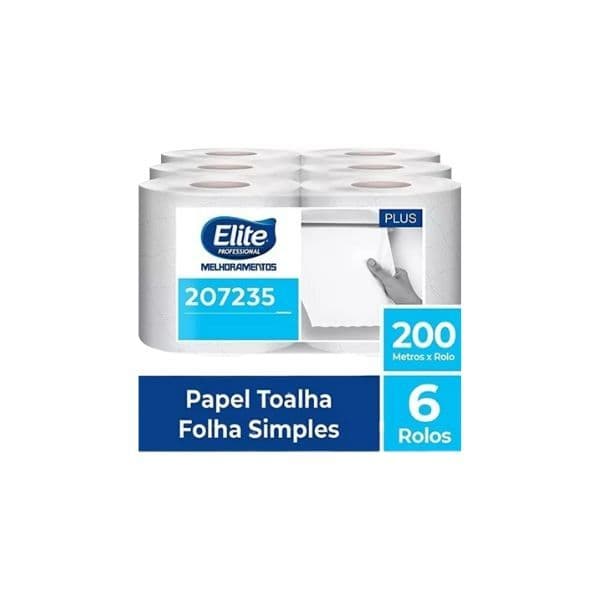 Papel Toalha Bobina 6 Rolos Elite Folha Simples  200 Metros