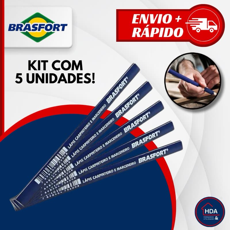 Lápis de Carpinteiro e Marceneiro Kit Com 5 Unidades - BRASFORT