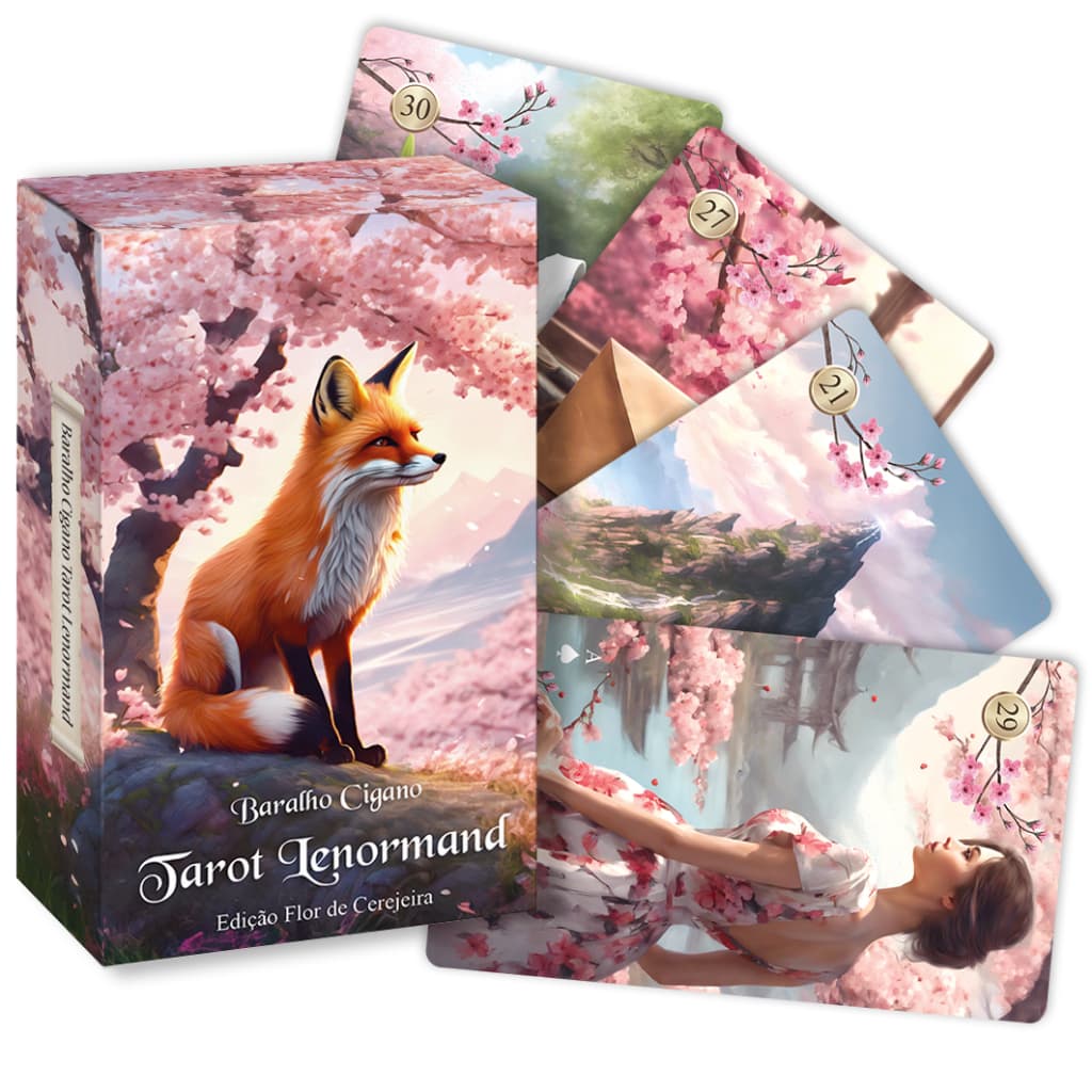 Baralho Cigano Tarot Lenormand Flor de Cerejeira Sakura, Id. Português, 40 cartas + livreto + caixa