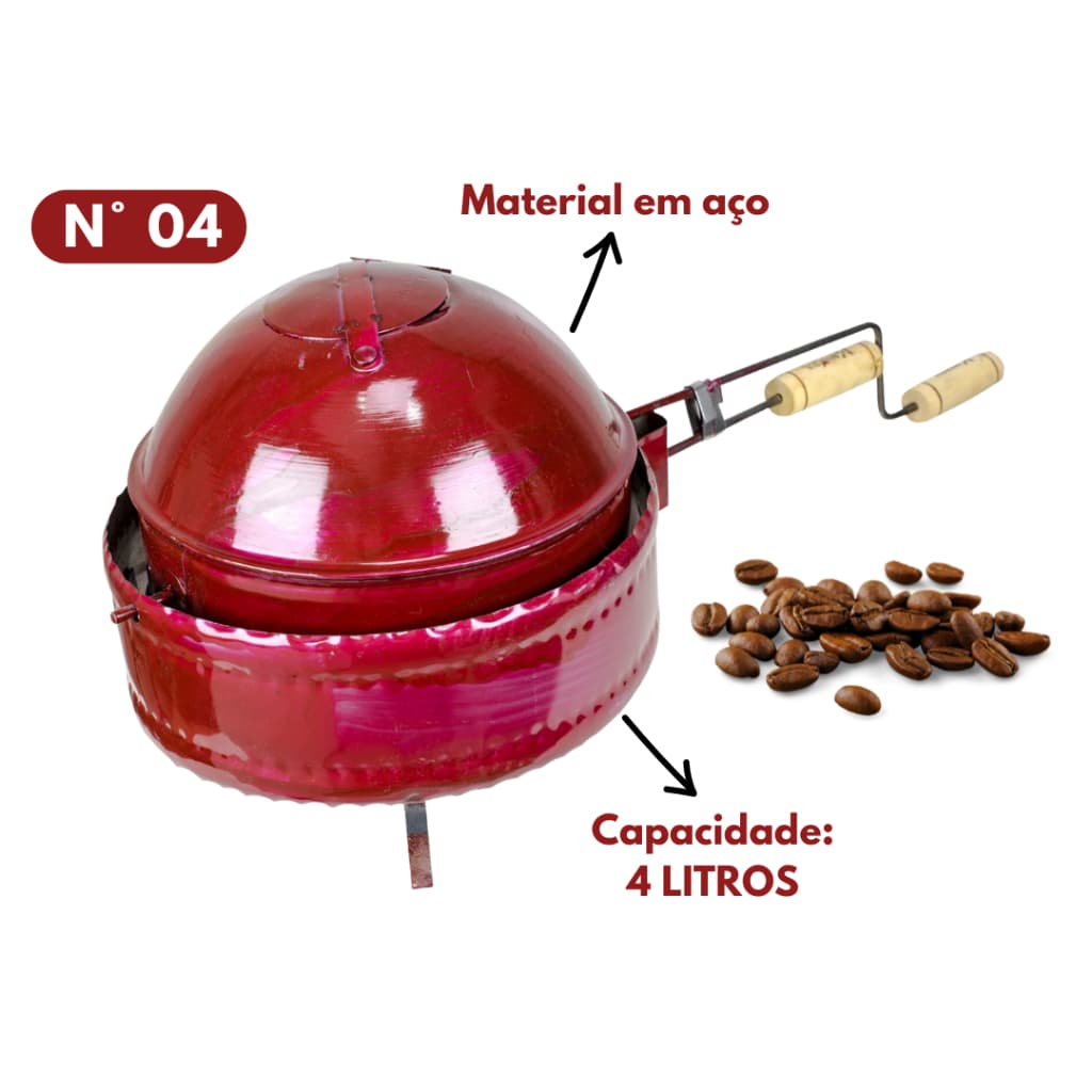Torrador Café Manual Minasul Tipo Bola N° 4 Para Fogão a Lenha - 4 Litros