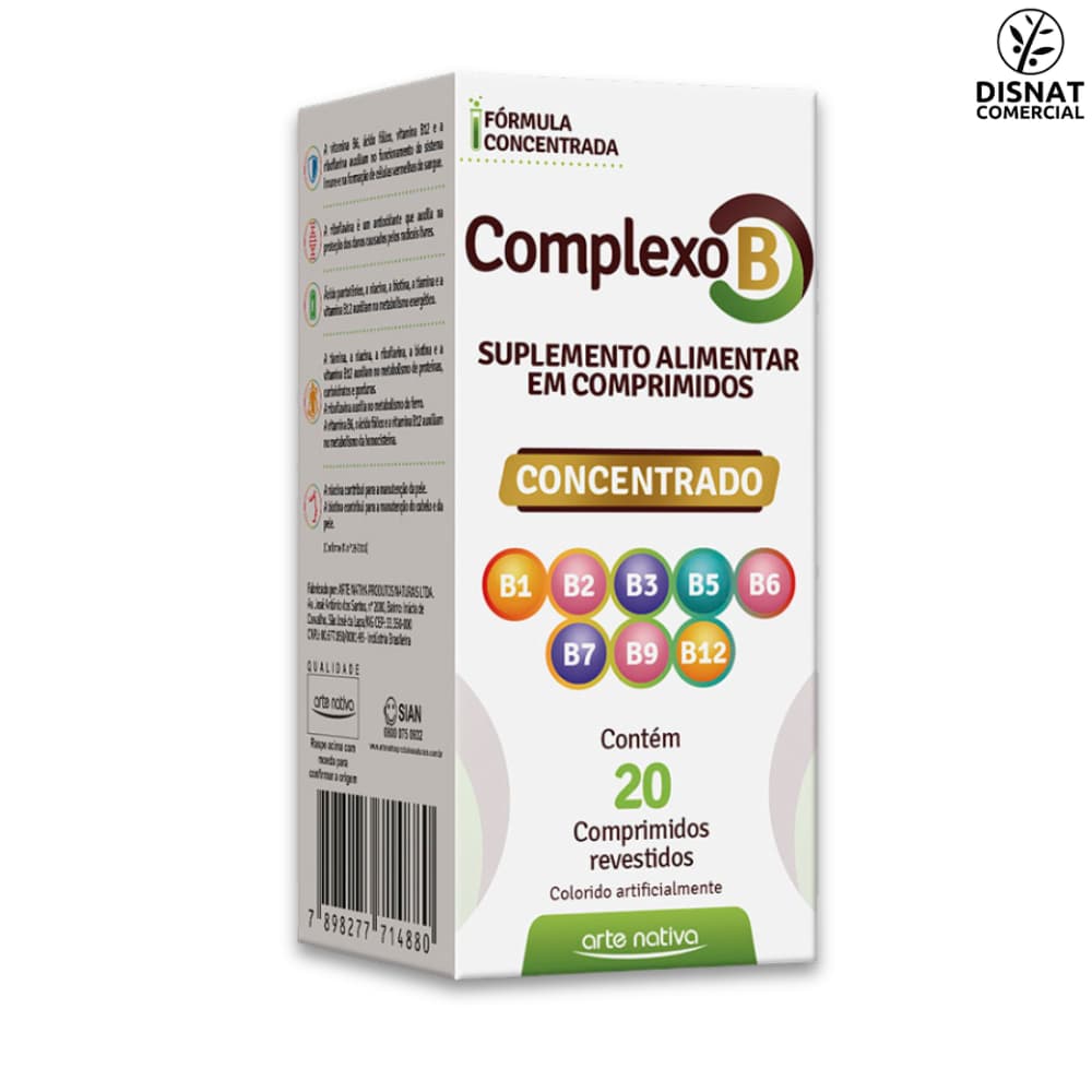 Polivitamínico Complexo B Concentrado 20CP Vitaminas B1, B2, B3, B5, B6, B7, B9 e B12 - Arte Nativa