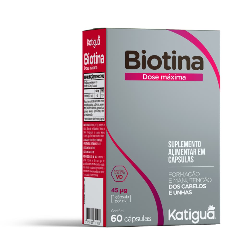 Biotina Dose Maxima 500mg 60caps Vitamina Cabelo e Unha Katiguá