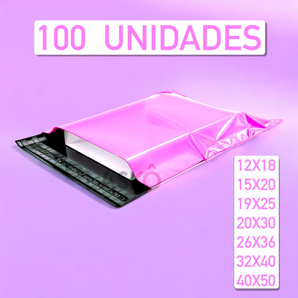 KIT 100 Envelope de Segurança Rosa  (+3cm de aba) (Interior Black-out)