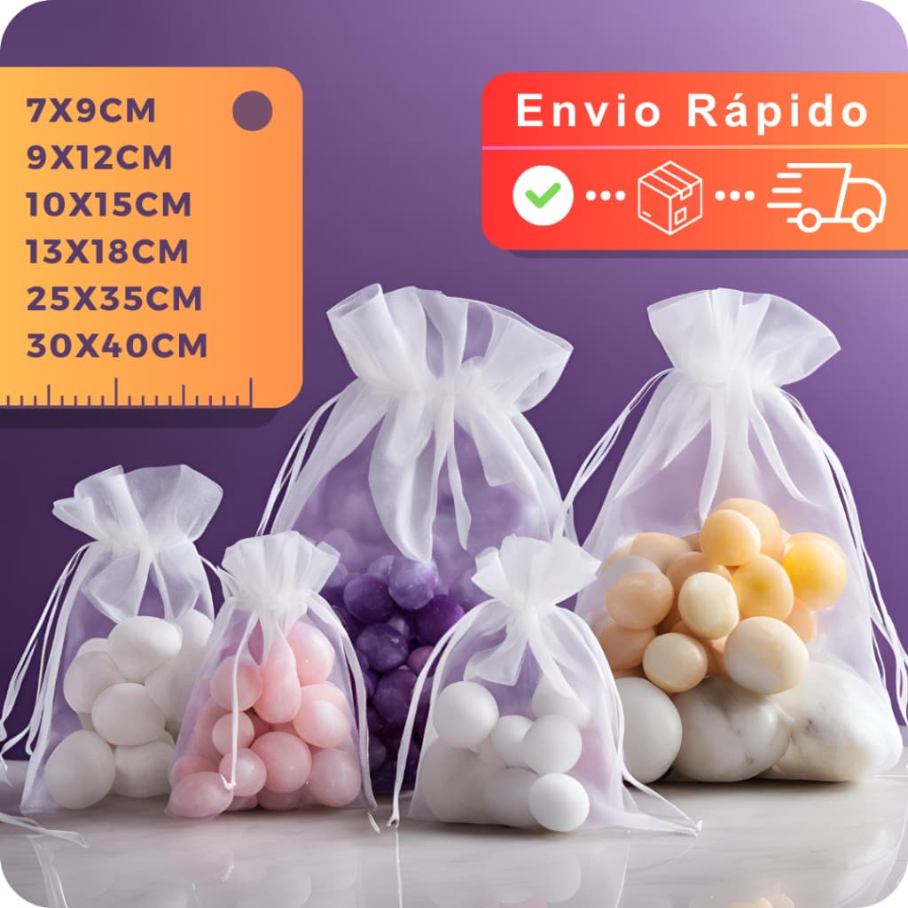Kit 10/20/50/100 Un Saco Saquinho Organza Tule Saquinho 7x9 9x12 10x15  Branco Festa Casamento