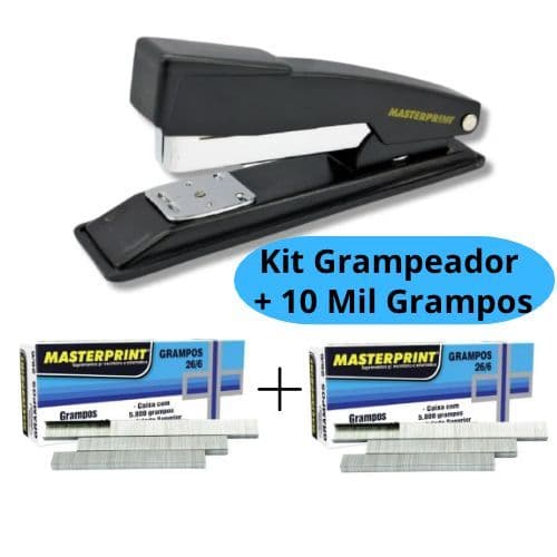 Kit Grampeador Metal + 10.000 Grampos 26/6 Galvanizados MASTERPRINT
