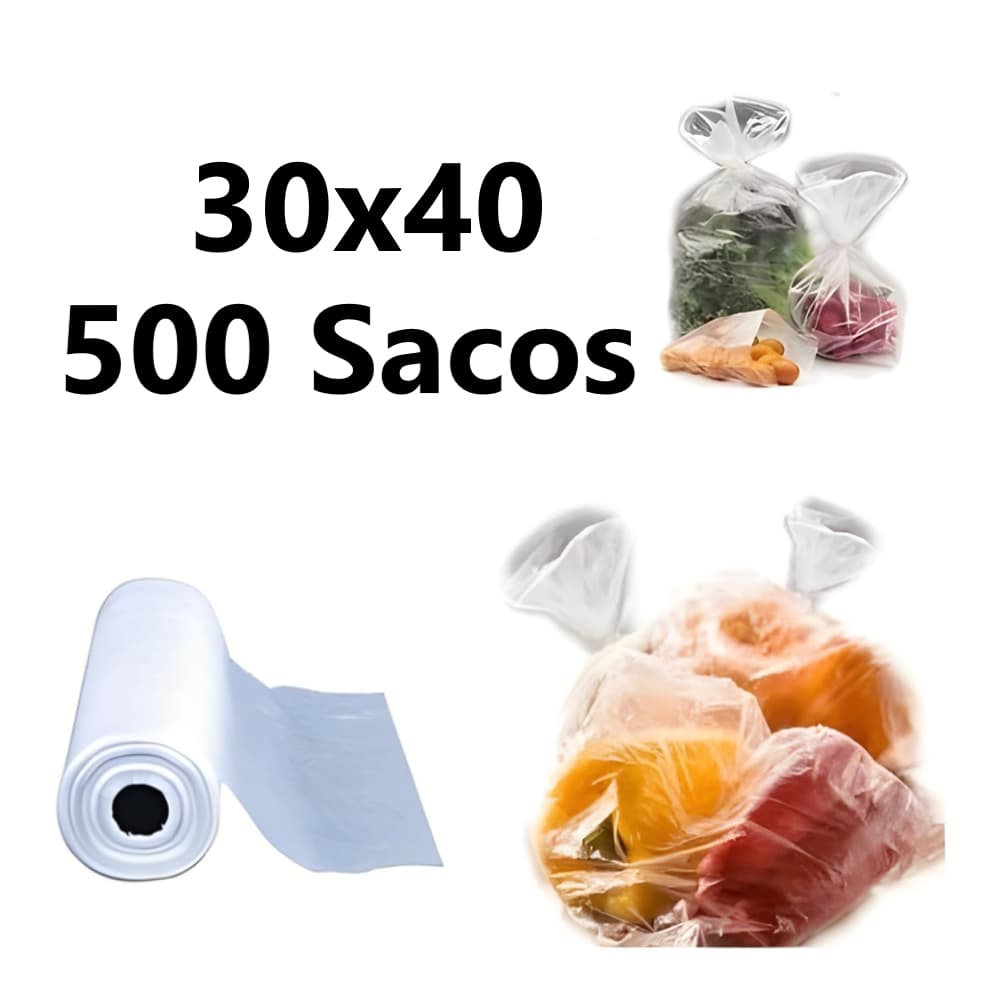 Bobinas Plastica Picotada Fundo Reto 30x40 Transparente 500 Sacos