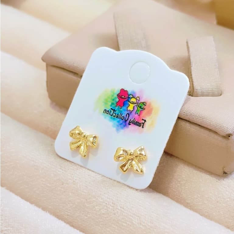 Brinco Infantil Laço Folheado a Ouro 18K - Hipoalergênico com Tarraxa Baby de Segurança