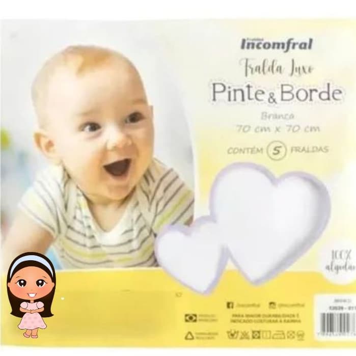 Fralda Luxo Pinte E Borde 70cmX70cm 100%Algodão, Fralda De Pano, Toalha De Boca Para Bebê