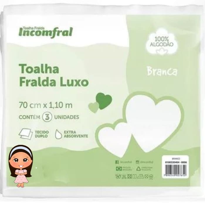 Toalha Luxo 100% Algodão 70cmX1,10m Tecido Duplo, Lisa e estampada, Enxoval, Toalha Fralda de Pano