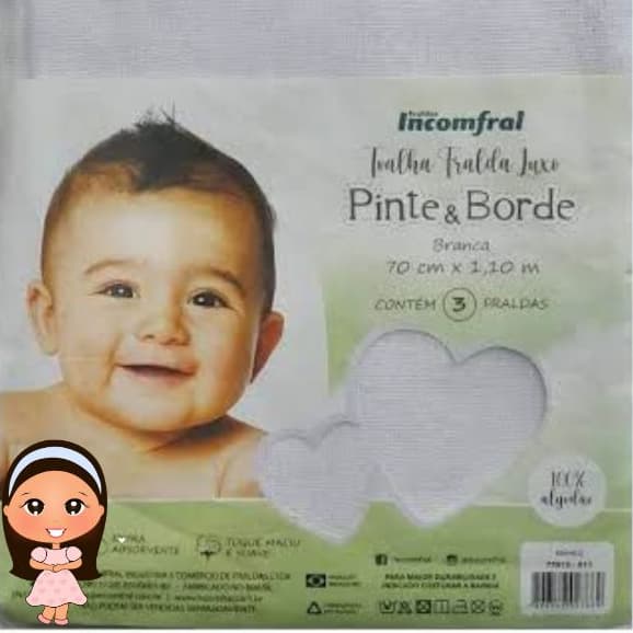 Toalha Fralda Luxo Pinte e Borde 70cmx1,10m100%Algodão Toalha de Pano, Toalha para Bordar, Enxoval