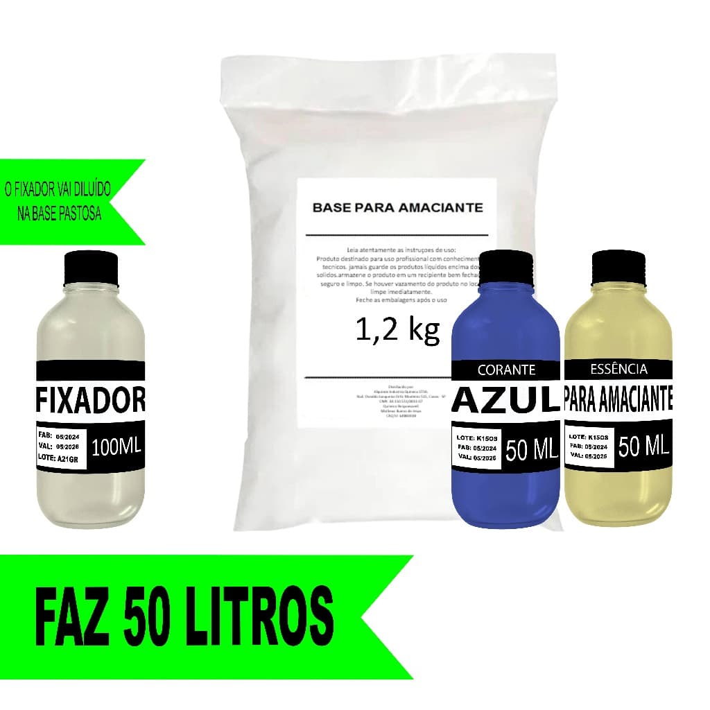 Kit Para Amaciante Base + Corante + Essência Faz 50 Litros