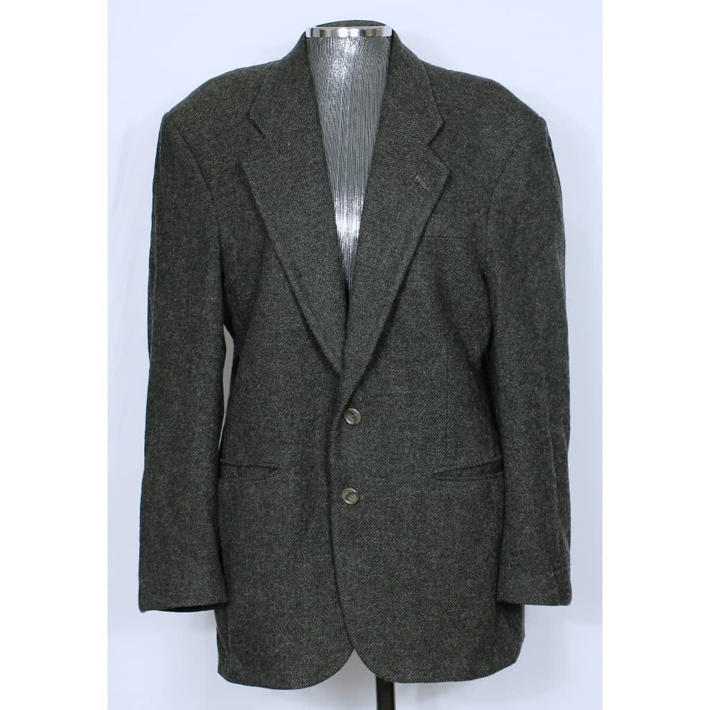 Blazer social alfaiataria masculina tradicional alongada lã batida inverno quente cinza com bege Renner vintage - Veste G  - Ref. 2367 (brechó)