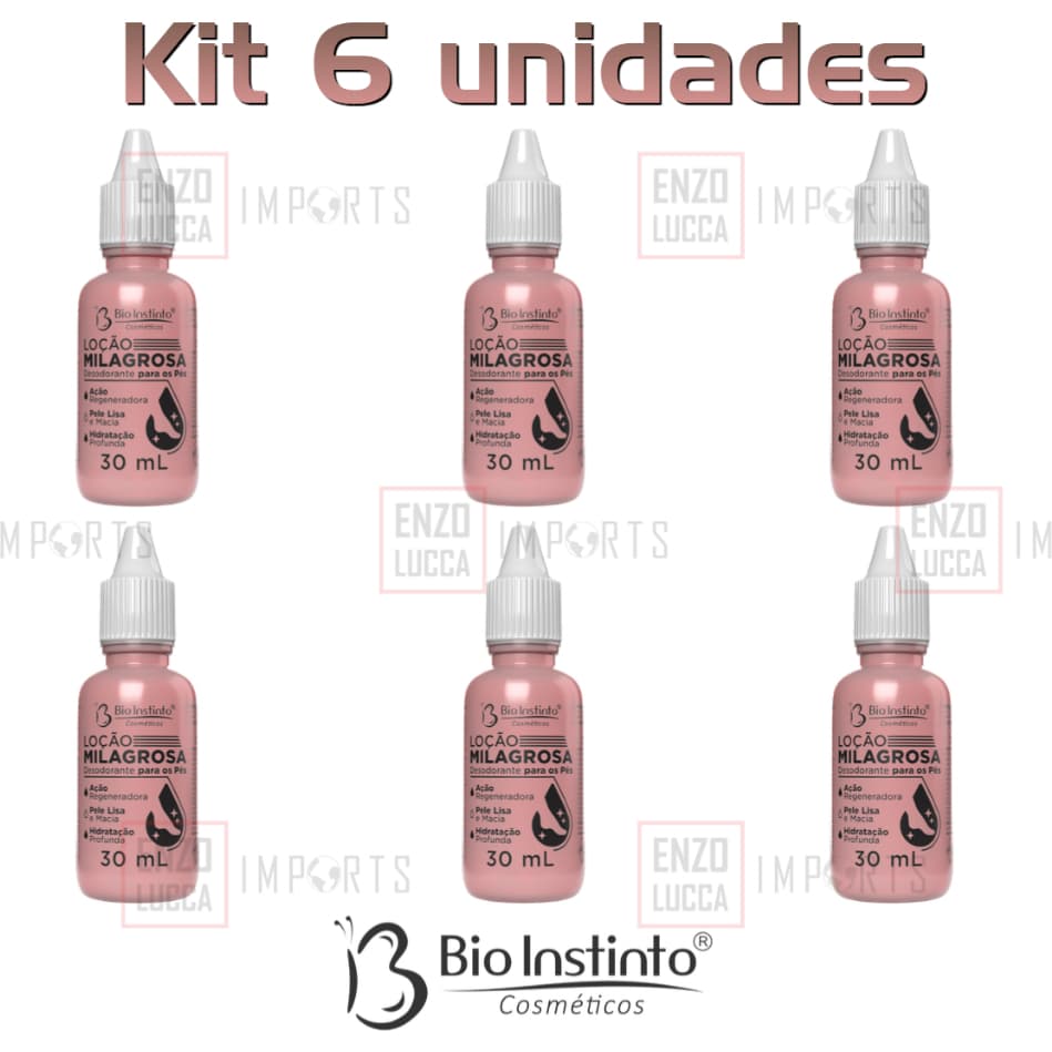 kit 6 unidades Loção milagrosa 30 ml hidratante para pés e mãos - Bio instinto