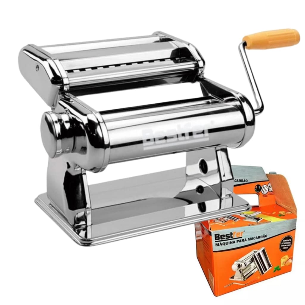 Máquina de Macarrão Massa Profissional Cilindro Removível Inox com Manivela 3 Tipos Bestfer BFH1570