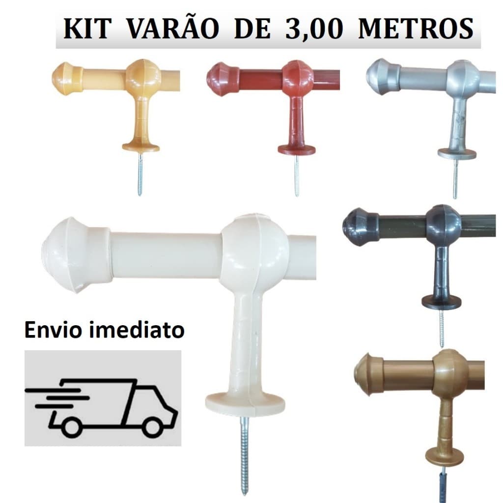 Kit varão em Madeira com 3 metros de 19 mm (médio) para cortina