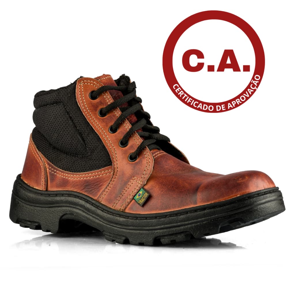 Botina de segurança couro latego, de amarrar com certificado c.a, leve e confortável.