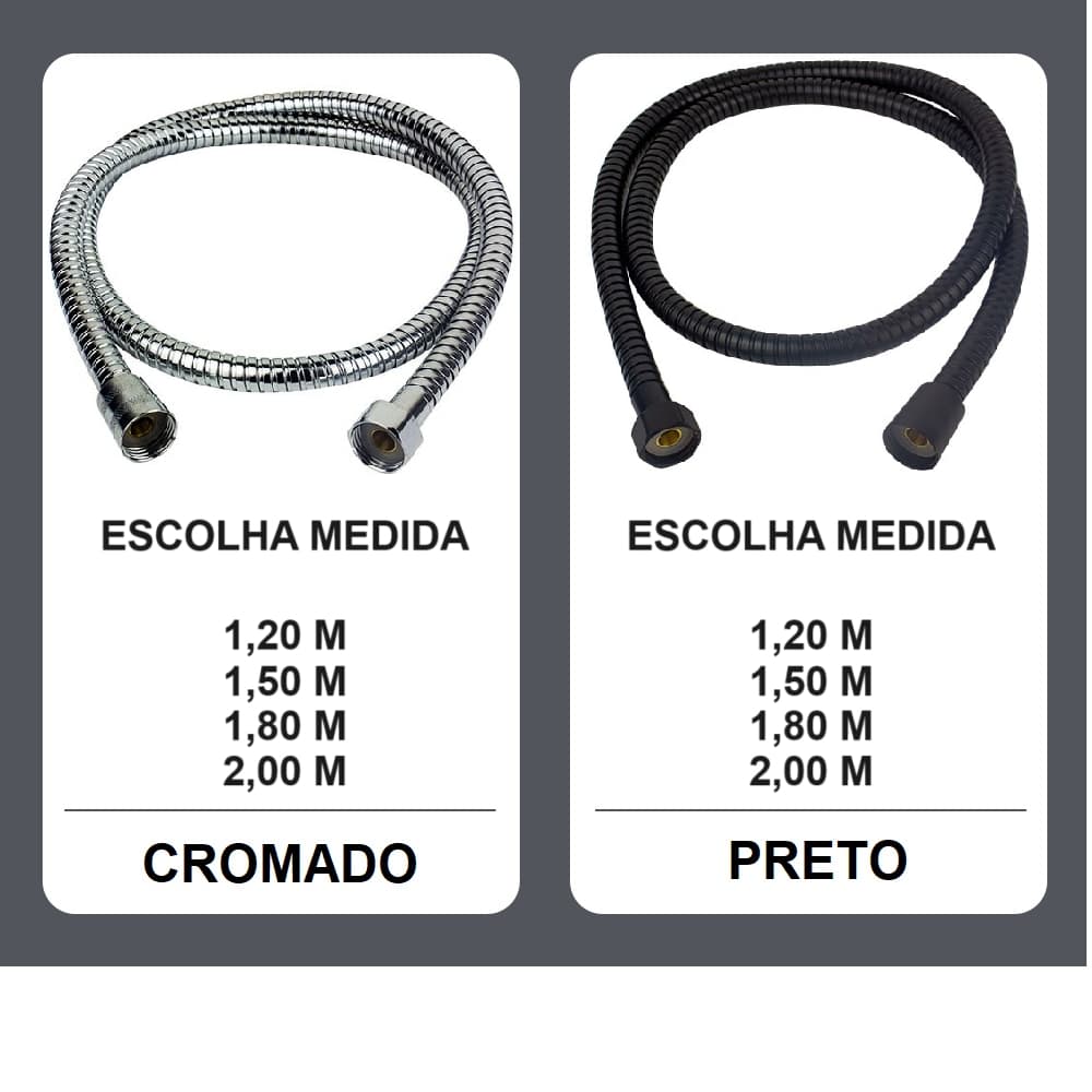Engate Mangueira Flexível Para Duchas Higiênicas e Chuveiros em Inox ESCOLHA COR E TAMANHO