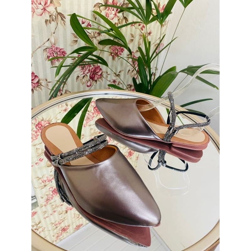 Mule Com Detalhe Strass 2 Em 1 Bico Fino Sandália Muller