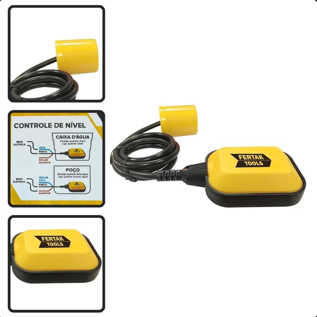 Boia Elétrica Automática Inteligente Nível Caixa Água Bivolt 110V Volts e Voltagem 220V de 15A ou 25A Amperes Chave Eletrônica com Sensor Regulador D'Agua para Poço Cisterna Marca Profissional Fertak Ferramentas
