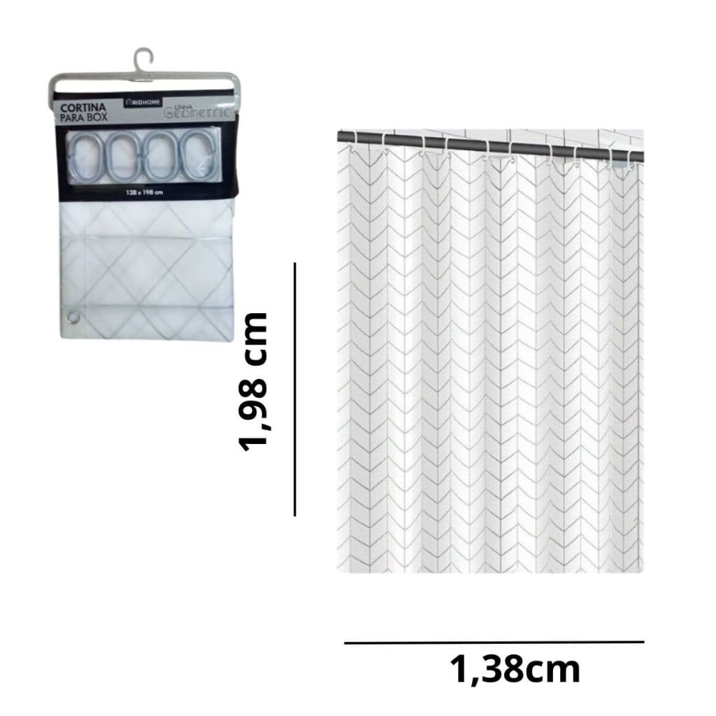 Cortina de Box em PVC Para Banheiro Anti-Mofo Com Ganchos