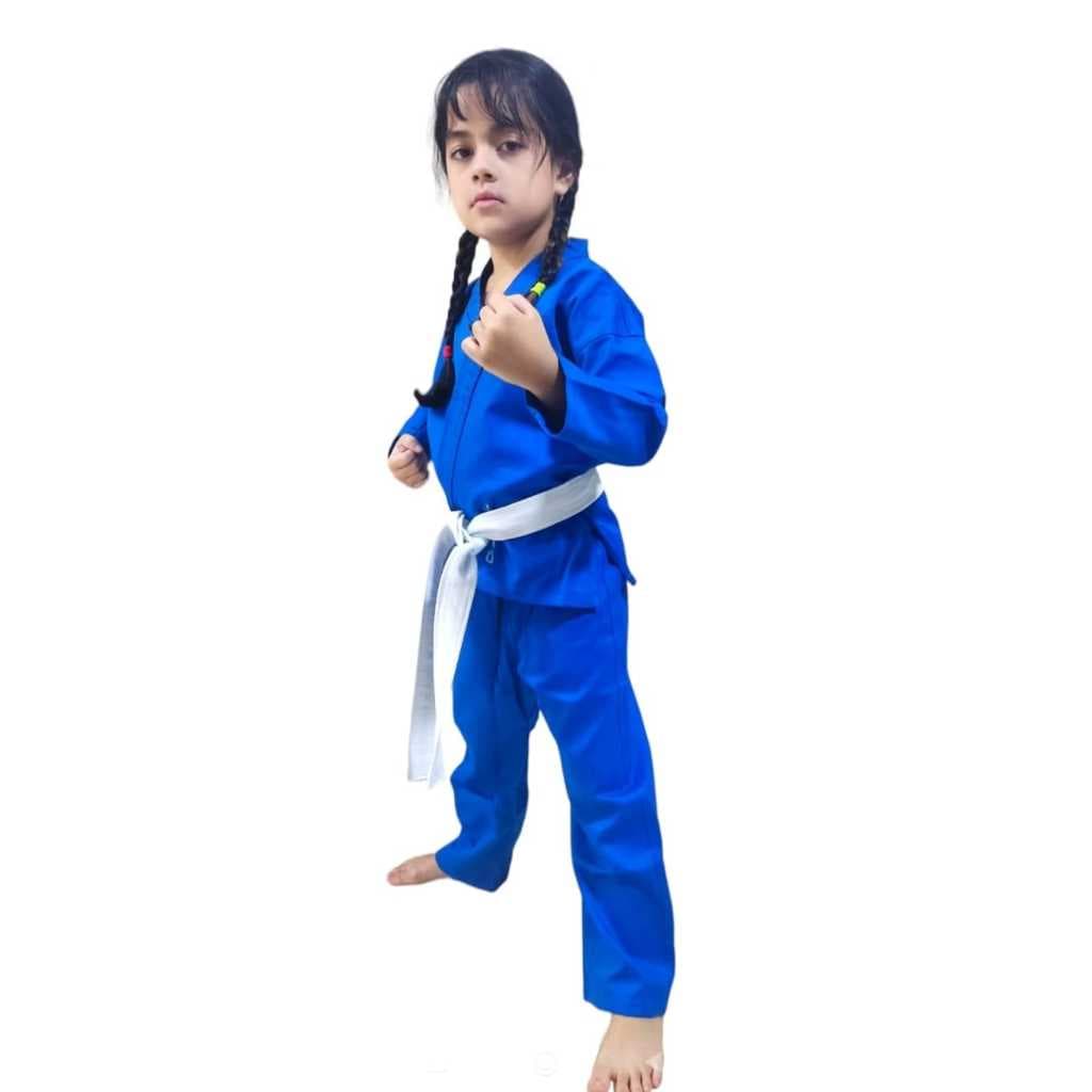Kimono Judo infantil brim Trançado do fabricante para você acompanha faixa branca lisa