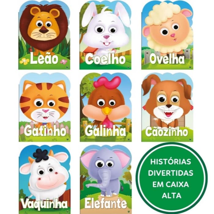 Livro Infantil Olha Quem Sou Bebê Modelos: Cão, Leão, Gato, Elefante, Galinha, Ovelha, Coelho, Vaca
