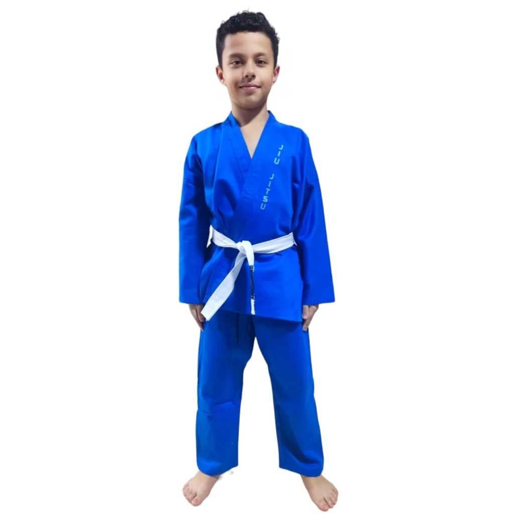Kimono jiu-jitsu infantil brim Trançado do fabricante para você com faixa branca Com tarja preta